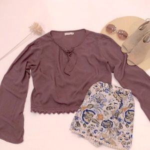 Gab Kate crop boho top. Rose with embroidery. M/L